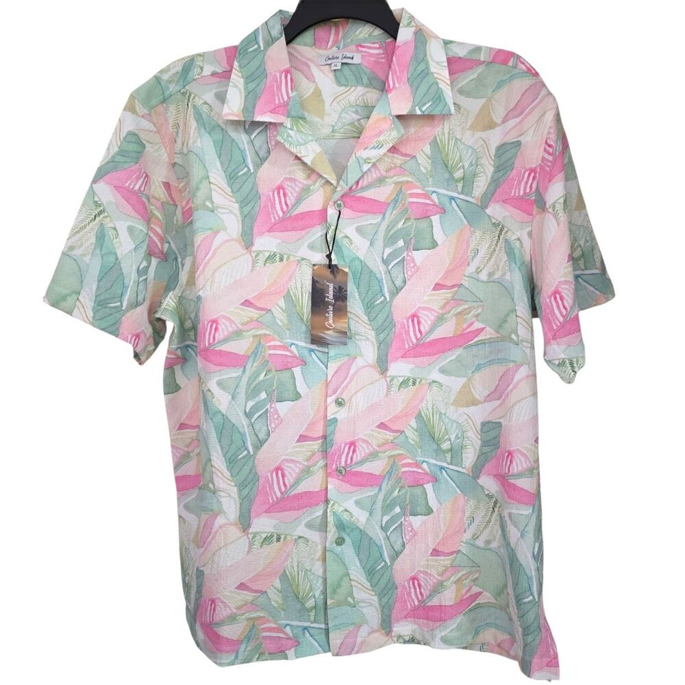Couture Island Hawaiian Tropical Shirt Men’s XL Grn Pk Floral Resort Button Down